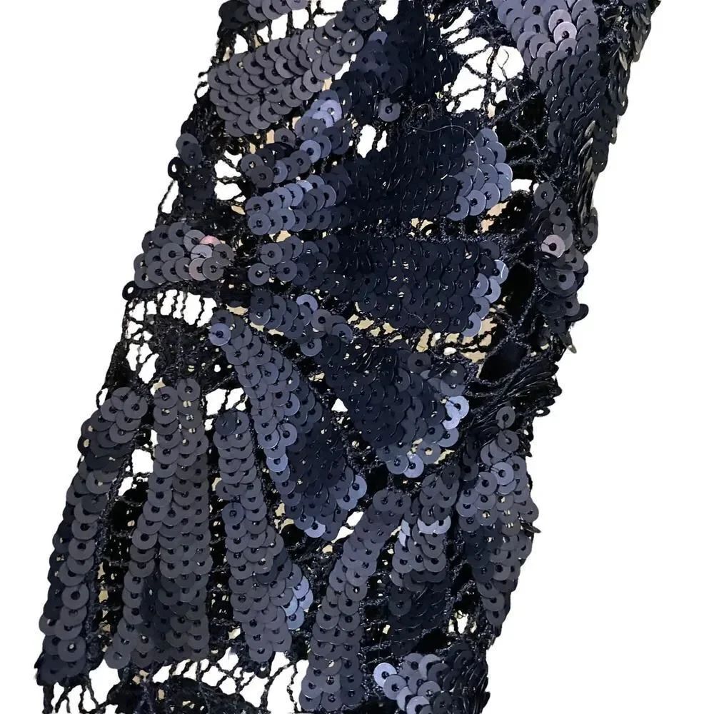 SKY Brand Black Fayina Sequined Lace Leather Trimmed Dress Size Small - Picture 6 of 15